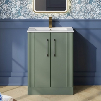 Nuie Deco Floor Standing 2-Door Vanity Unit with Basin-2 600mm Wide - Satin Green