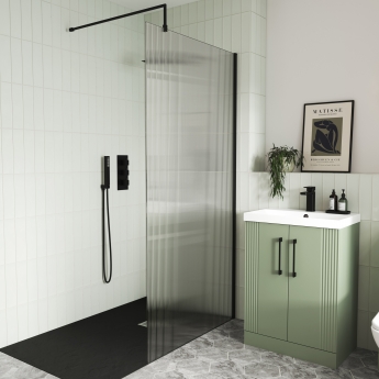 Nuie Deco Floor Standing 2-Door Vanity Unit with Basin-3 600mm Wide - Satin Green