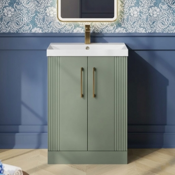 Nuie Deco Floor Standing 2-Door Vanity Unit with Basin-3 600mm Wide - Satin Green
