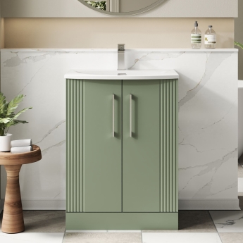 Nuie Deco Floor Standing 2-Door Vanity Unit with Basin-4 600mm Wide - Satin Green | Product Image