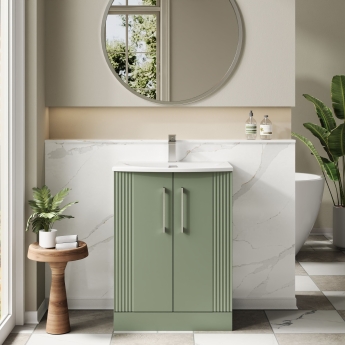 Nuie Deco Floor Standing 2-Door Vanity Unit with Basin-4 600mm Wide - Satin Green | Product Image