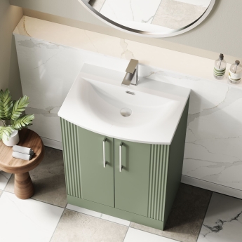 Nuie Deco Floor Standing 2-Door Vanity Unit with Basin-4 600mm Wide - Satin Green | Product Image
