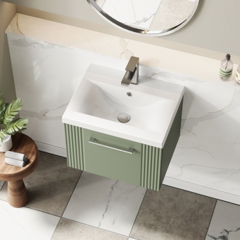 Nuie Deco Wall Hung 1-Drawer Vanity Unit with Basin-1 500mm Wide - Satin Green | Product Image