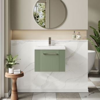Nuie Deco Wall Hung 1-Drawer Vanity Unit with Basin-1 500mm Wide - Satin Green | Product Image