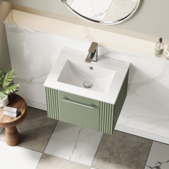 Nuie Deco Wall Hung 1-Drawer Vanity Unit with Basin-2 500mm Wide - Satin Green | Product Image