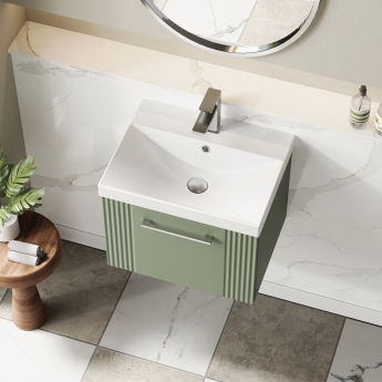 Nuie Deco Wall Hung 1-Drawer Vanity Unit with Basin-3 500mm Wide - Satin Green | Product Image