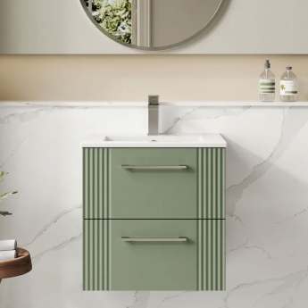 Nuie Deco Wall Hung 2-Drawer Vanity Unit with Basin-2 500mm Wide - Satin Green