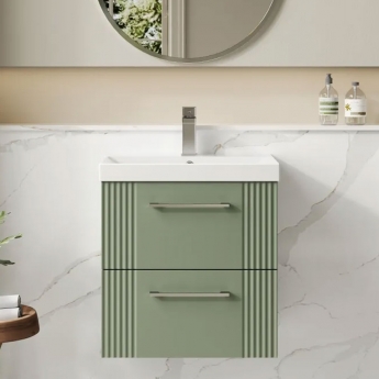 Nuie Deco Wall Hung 2-Drawer Vanity Unit with Basin-3 500mm Wide - Satin Green