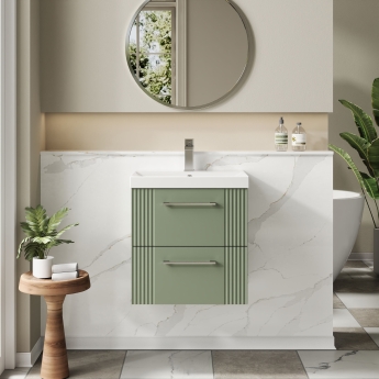 Nuie Deco Wall Hung 2-Drawer Vanity Unit with Basin-3 500mm Wide - Satin Green | Product Image