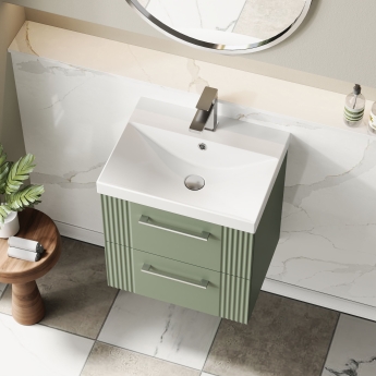 Nuie Deco Wall Hung 2-Drawer Vanity Unit with Basin-3 500mm Wide - Satin Green | Product Image