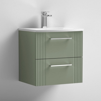 Nuie Deco Wall Hung 2-Drawer Vanity Unit with Basin-4 500mm Wide - Satin Green