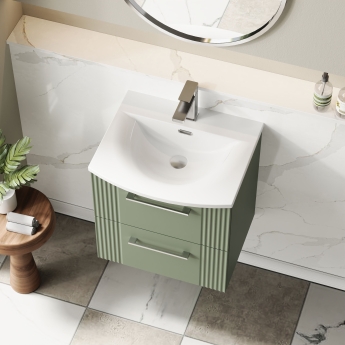 Nuie Deco Wall Hung 2-Drawer Vanity Unit with Basin-4 500mm Wide - Satin Green | Product Image