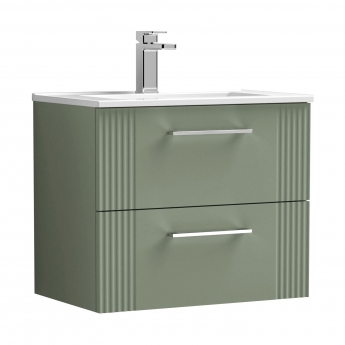 Nuie Deco Wall Hung 2-Drawer Vanity Unit with Basin-2 600mm Wide - Satin Green