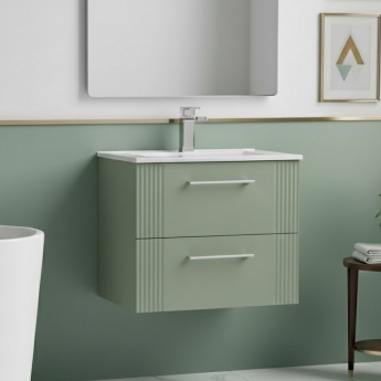 Nuie Deco Wall Hung 2-Drawer Vanity Unit with Basin-2 600mm Wide - Satin Green