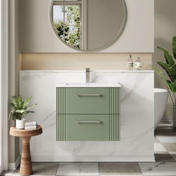Nuie Deco Wall Hung 2-Drawer Vanity Unit with Basin-2 600mm Wide - Satin Green | Product Image