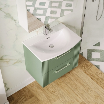 Nuie Deco Wall Hung 2-Drawer Vanity Unit with Basin-4 600mm Wide - Satin Green | Product Image