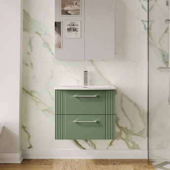 Nuie Deco Wall Hung 2-Drawer Vanity Unit with Basin-4 600mm Wide - Satin Green | Product Image