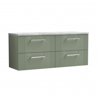 Nuie Deco Wall Hung 4-Drawer Vanity Unit with Bellato Grey Worktop 1200mm Wide - Satin Green | Product Image