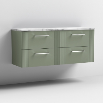 Nuie Deco Wall Hung 4-Drawer Vanity Unit with Carrera Marble Worktop 1200mm Wide - Satin Green | Product Image