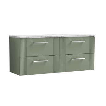 Nuie Deco Wall Hung 4-Drawer Vanity Unit with Carrera Marble Worktop 1200mm Wide - Satin Green | Product Image