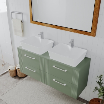 Nuie Deco Wall Hung 4-Drawer Vanity Unit with Worktop 1200mm Wide - Satin Green