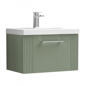 Nuie Deco Wall Hung 1-Drawer Vanity Unit with Basin-1 600mm Wide - Satin Green