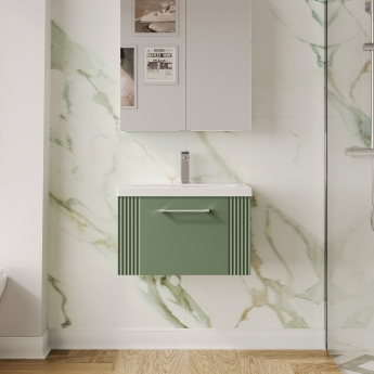 Nuie Deco Wall Hung 1-Drawer Vanity Unit with Basin-1 600mm Wide - Satin Green