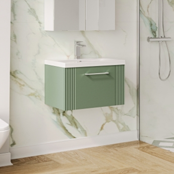 Nuie Deco Wall Hung 1-Drawer Vanity Unit with Basin-1 600mm Wide - Satin Green