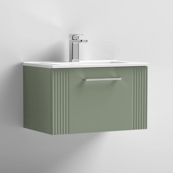 Nuie Deco Wall Hung 1-Drawer Vanity Unit with Basin-2 600mm Wide - Satin Green
