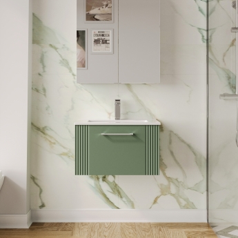 Nuie Deco Wall Hung 1-Drawer Vanity Unit with Basin-2 600mm Wide - Satin Green