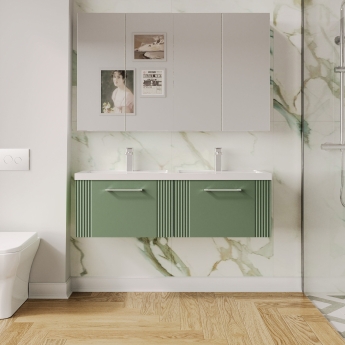 Nuie Deco Wall Hung 2-Drawer Vanity Unit with Double Polymarble Basin 1200mm Wide - Satin Green | Product Image