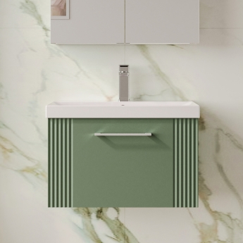 Nuie Deco Wall Hung 1-Drawer Vanity Unit with Basin-3 600mm Wide - Satin Green