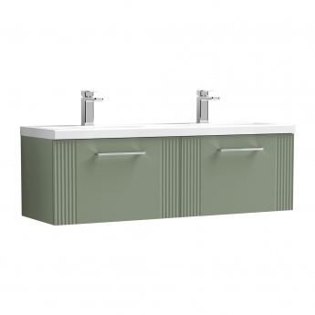Nuie Deco Wall Hung 2-Drawer Vanity Unit with Double Ceramic Basin 1200mm Wide - Satin Green