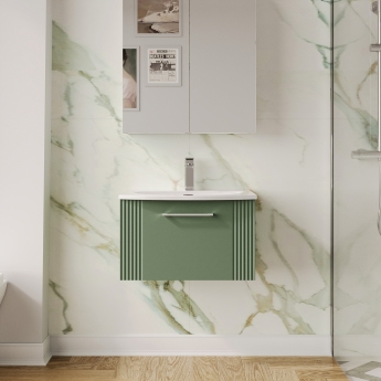 Nuie Deco Wall Hung 1-Drawer Vanity Unit with Basin-4 600mm Wide - Satin Green