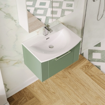 Nuie Deco Wall Hung 1-Drawer Vanity Unit with Basin-4 600mm Wide - Satin Green | Product Image