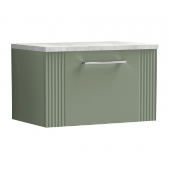 Nuie Deco Wall Hung 1-Drawer Vanity Unit with Bellato Grey Worktop 600mm Wide - Satin Green