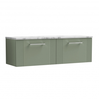Nuie Deco Wall Hung 2-Drawer Vanity Unit with Carrera Marble Worktop 1200mm Wide - Satin Green | Product Image