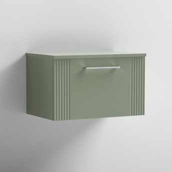 Nuie Deco Wall Hung 1-Drawer Vanity Unit with Worktop 600mm Wide - Satin Green