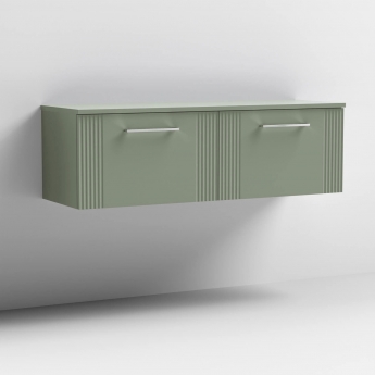 Nuie Deco Wall Hung 2-Drawer Vanity Unit with Worktop 1200mm Wide - Satin Green