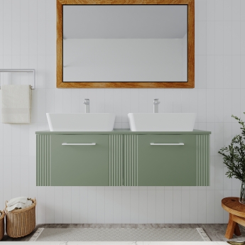 Nuie Deco Wall Hung 2-Drawer Vanity Unit with Worktop 1200mm Wide - Satin Green