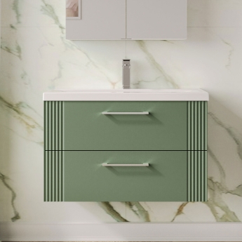 Nuie Deco Wall Hung 2-Drawer Vanity Unit with Basin-1 800mm Wide - Satin Green | Product Image