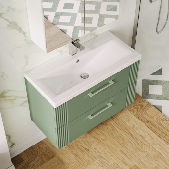 Nuie Deco Wall Hung 2-Drawer Vanity Unit with Basin-1 800mm Wide - Satin Green | Product Image