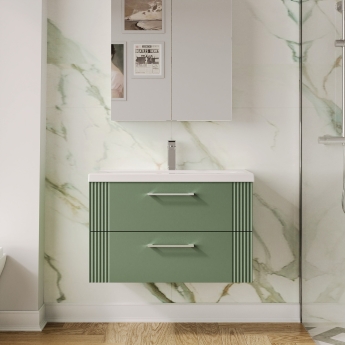 Nuie Deco Wall Hung 2-Drawer Vanity Unit with Basin-1 800mm Wide - Satin Green | Product Image