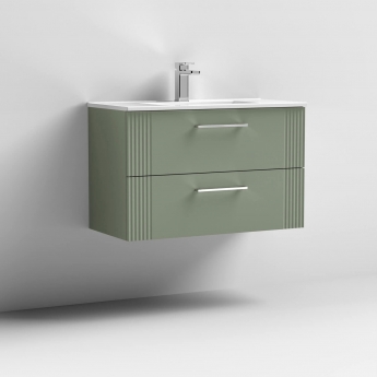 Nuie Deco Wall Hung 2-Drawer Vanity Unit with Basin-2 800mm Wide - Satin Green