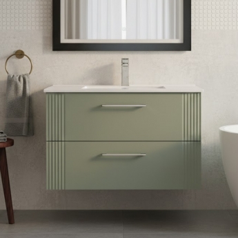 Nuie Deco Wall Hung 2-Drawer Vanity Unit with Basin-2 800mm Wide - Satin Green