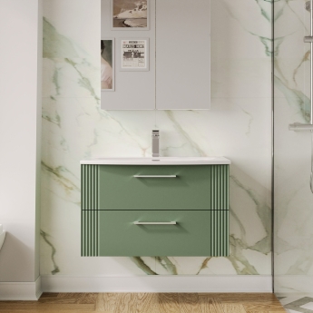 Nuie Deco Wall Hung 2-Drawer Vanity Unit with Basin-4 800mm Wide - Satin Green | Product Image