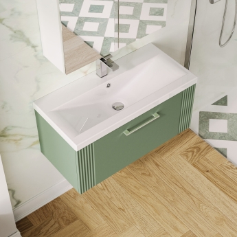 Nuie Deco Wall Hung 1-Drawer Vanity Unit with Basin-1 800mm Wide - Satin Green | Product Image