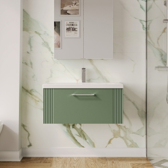 Nuie Deco Wall Hung 1-Drawer Vanity Unit with Basin-1 800mm Wide - Satin Green | Product Image