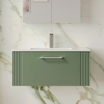 Nuie Deco Wall Hung 1-Drawer Vanity Unit with Basin-2 800mm Wide - Satin Green