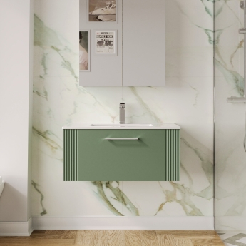 Nuie Deco Wall Hung 1-Drawer Vanity Unit with Basin-2 800mm Wide - Satin Green | Product Image